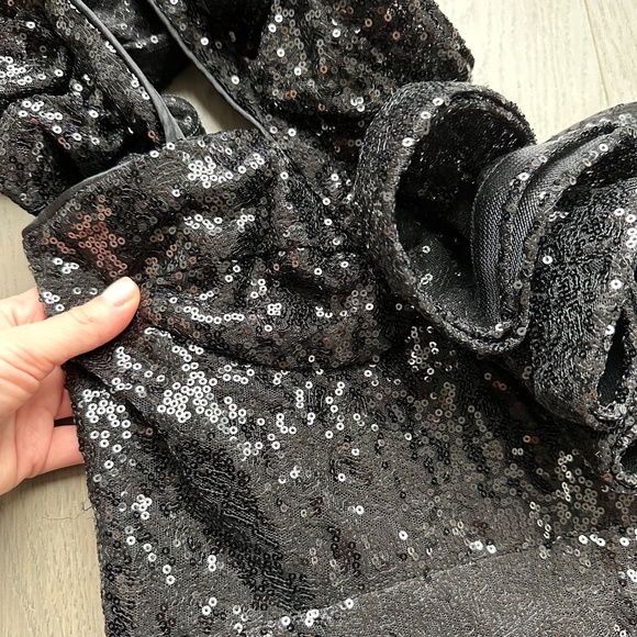 Ieena Mac Duggal Sequin Ruffled One Shoulder Gown Black Maxi Dress - Size 6 - Picture 6 of 14